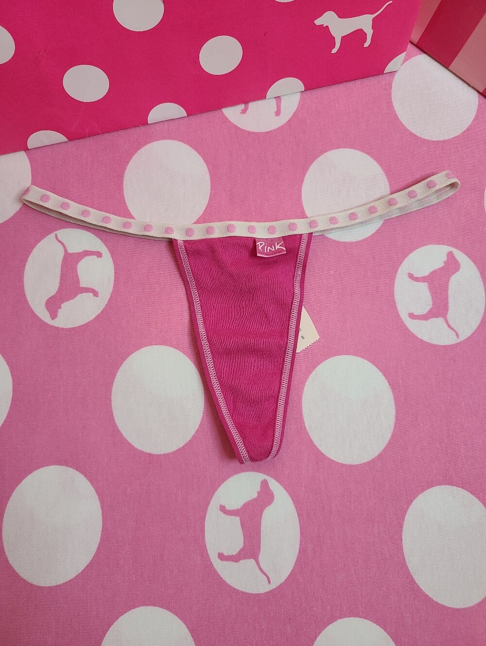 RARE Victoria's Secret PINK Vintage Dotted Band Cotton Thong Panty Size Sm